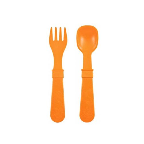 Pack de tenedor y cuchara de color naranja re-play