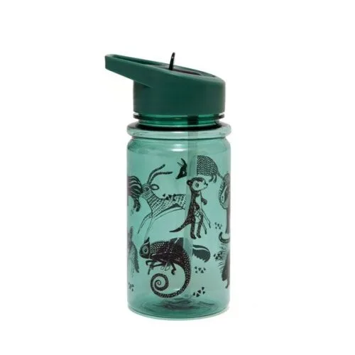 Botella de plástico con pajita de animales verde