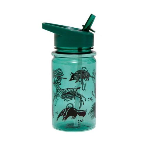 Botella de plástico con pajita de animales verde