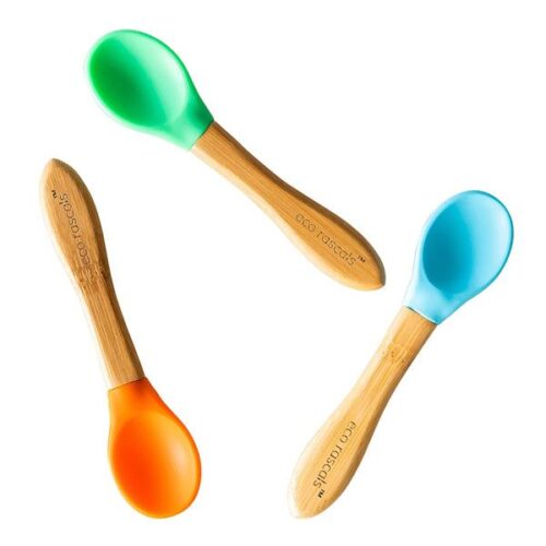 Pack de tres cucharas de bambú naranja, azul y verde
