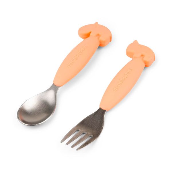 Precioso pack de cuchara y tenedor color coral