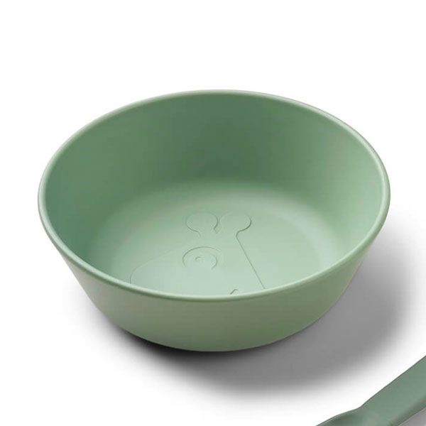 Vajilla con vaso, plato y cubierto color verde