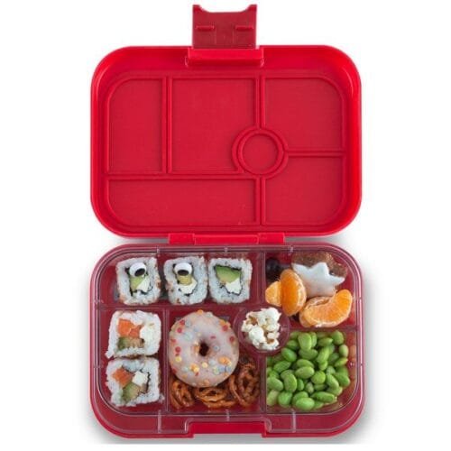 Nueva Yumbox original color rojo con dibujos de cohetes y espacio