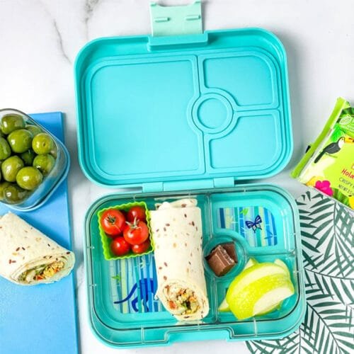 Yumbox Panino Tropical color Aqua y dibujo de pantera