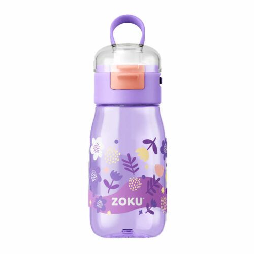 Botella de flores de color lila