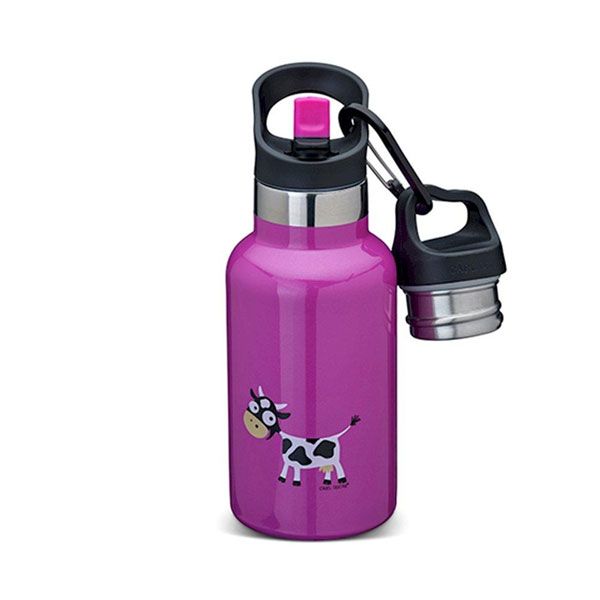 Botella de acero inoxidable de color lila de vaca
